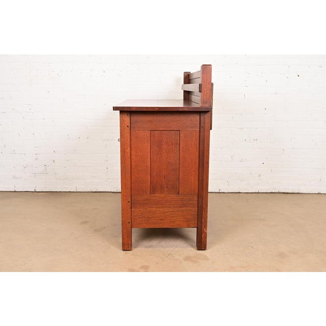 L. & J. G. Stickley Antique Mission Oak Arts & Crafts Strap Hinge Sideboard, Circa 1910 For Sale - Image 11 of 14