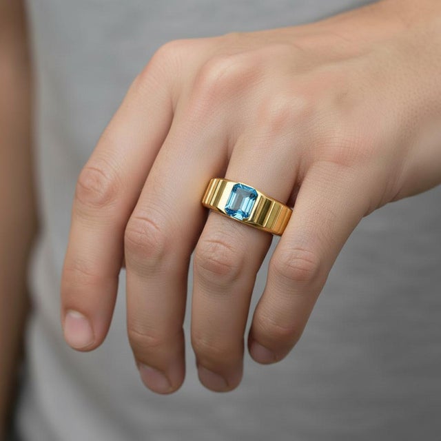 Not Yet Made - Made To Order Topaz Solitaire Ring for Men Silver, Gold, Size 9.5 For Sale - Image 5 of 6