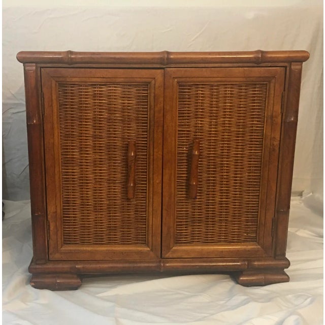 Gorgeous Vintage bamboo & rattan nightstand/side tables-A pair Mid-century bamboo & rattan cabinets-a pair. Style after...