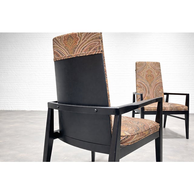 1960s Mid Century Modern Paisley Ebonized Chairs, Set of Three For Sale - Image 5 of 8