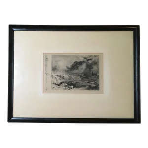 Framed Felix Hilaire Buhot Drypoint Etching “L'Orage (The Storm)”, 1879