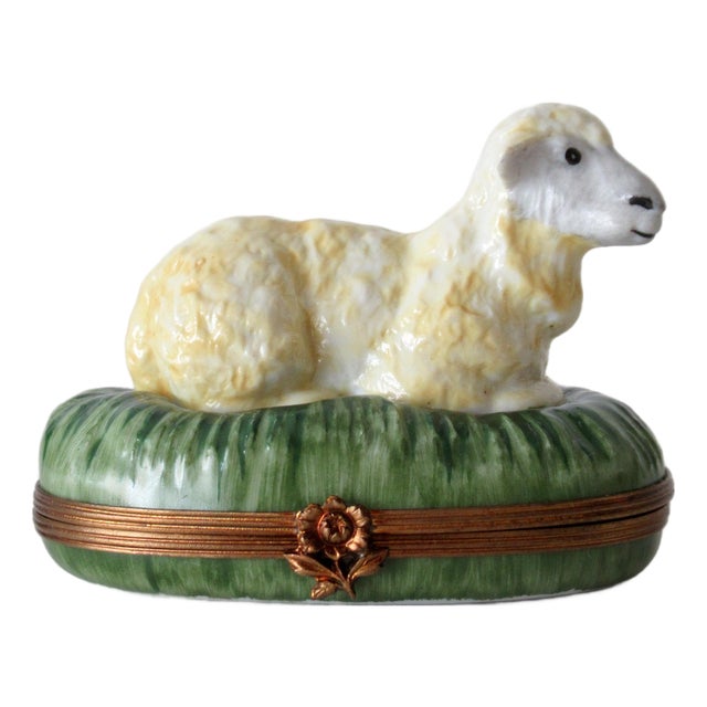 Limoges, France Porcelain, Hand-Painted Charmant Lamp/Sheep Lidded Trinket Box For Sale