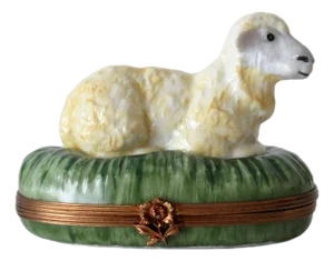 Limoges, France Porcelain, Hand-Painted Charmant Lamp/Sheep Lidded Trinket Box