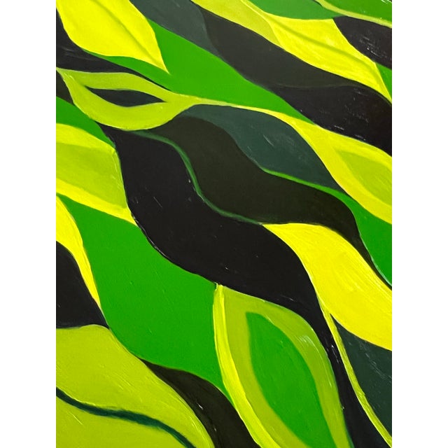 Abstract Original Abstract Oil Painting on CradledPanel Green “Breezy” Signed 36” X 12” For Sale - Image 3 of 6