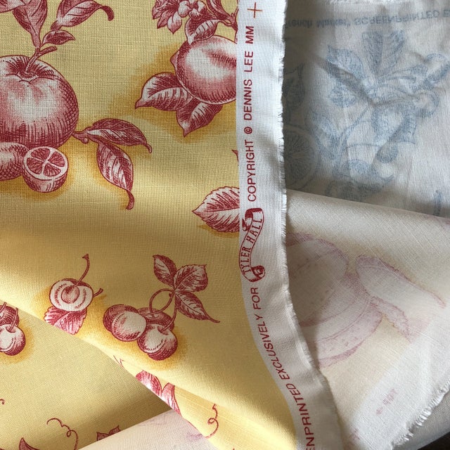 Tyler Hall French market in yellow and orange/red. Print sold by the yard. 80 yards available. Linen fabric. new fabric
