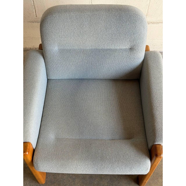 Blue Teak Blue Lounge Chair Fabric Upholstered Armchair Wooden Living Room Seating Denmark 1980s For Sale - Image 8 of 9