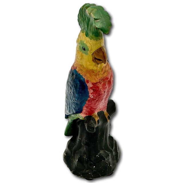 Blue Rare Very Large 14 1/2 Inches Tall Antique American Cast Iron Cockatoo - Parrot Doorstop in Original Paint Circa 1920s For Sale - Image 8 of 18