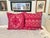 Beautiful set of two handcrafted pillow covers featuring a vibrant pink, orange, and magenta Ikat pattern. Made in Vietnam...