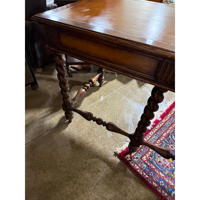 Brown Late 20th Century English Barley Twist Leather Top Desk For Sale - Image 8 of 12
