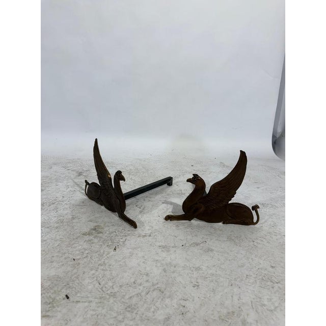 19th Century Bronze and Wrought Iron Andirons Featuring Griffins, 1880, Set of 2 For Sale - Image 10 of 14