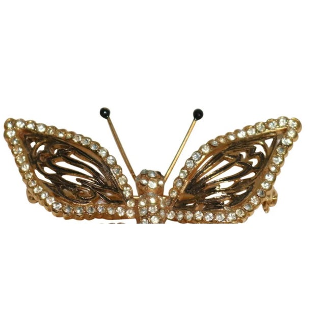 Mid 20th Century Vogue Articulated Gold Plate Enameled Diamante Butterfly Brooch For Sale - Image 4 of 5