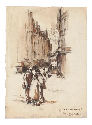 Unknown - Arab City Square - Original China ink and Watercolor - Mid-20th Century