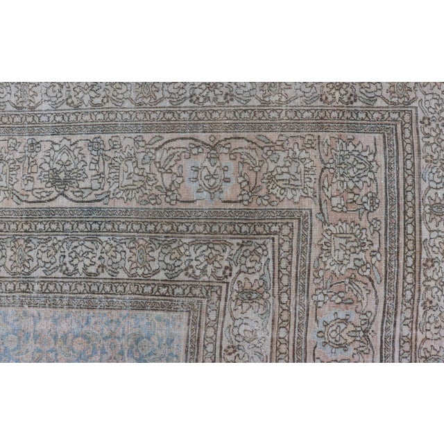 Antique Persian Mashad Rug With Sky Blue Field and Floral Border's 9'9 X 12'8 For Sale - Image 14 of 18