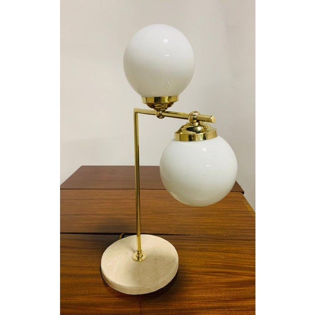 1940s Art Deco Table Lamp in Brass and Marble with Opal Glass Spheres, Italy, 1940s For Sale - Image 5 of 6