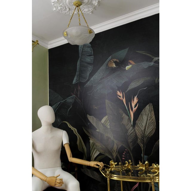 French Art Deco White Frosted Glass and Bronze Pendant Light with Floral Motifs, 1930s For Sale - Image 13 of 18