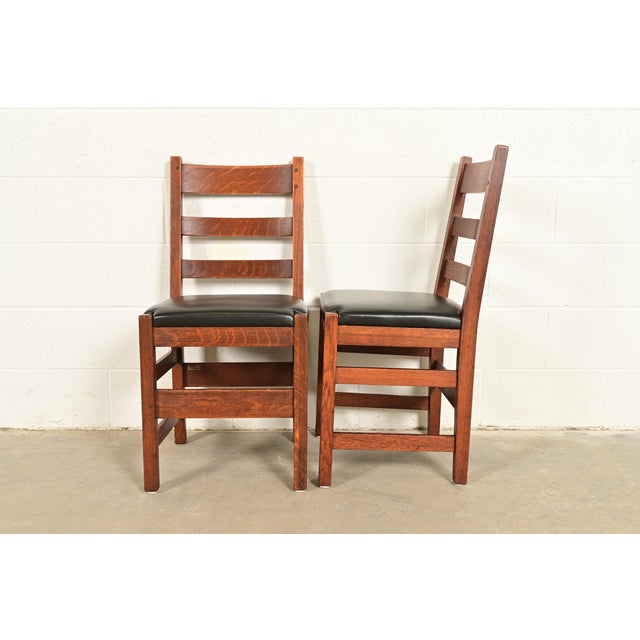 L. & J. G. Stickley Antique Mission Oak Arts & Crafts Ladder Back Side Chairs or Dining Chairs, Pair For Sale - Image 11 of 14
