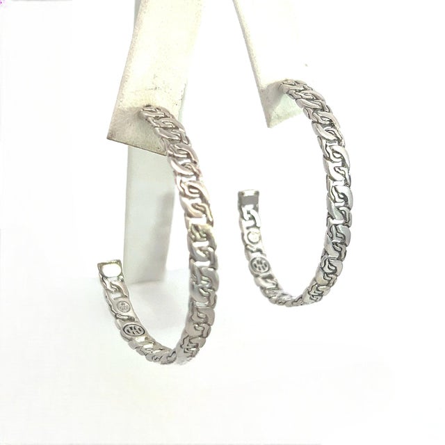 1990s 1990s Pair of John Hardy Estate XL 2" Cable Chain Hoop Earrings Silver For Sale - Image 5 of 9