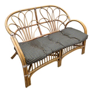 1970s Albini Style Bamboo Settee With Polka Dot Cushion For Sale