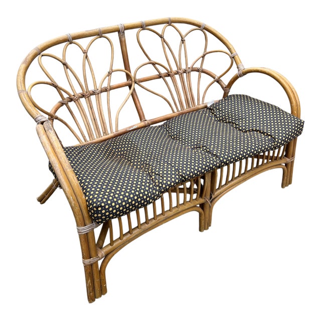 1970s Albini Style Bamboo Settee With Polka Dot Cushion For Sale