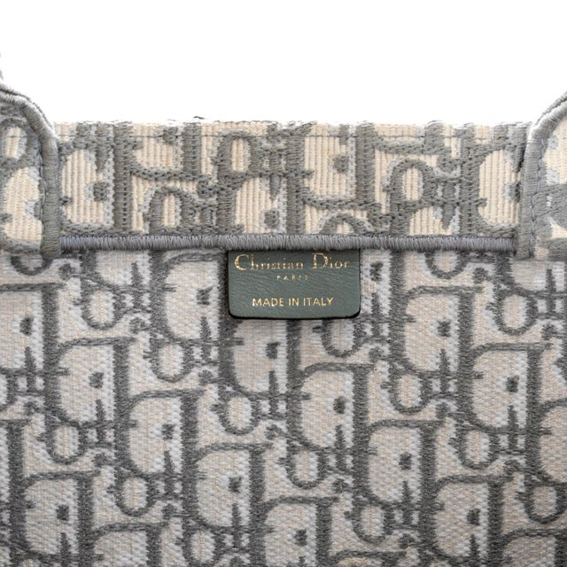 Christian Dior Book Medium Oblique Embroidery Gray Canvas Tote Bag For Sale In Houston - Image 6 of 8