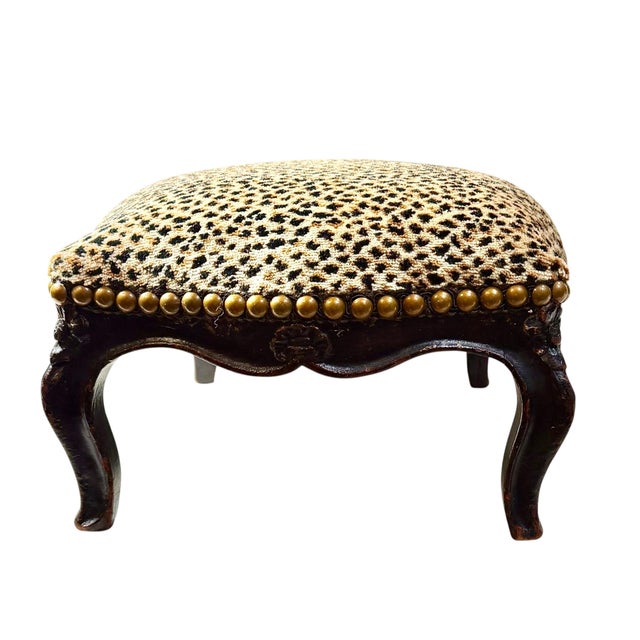 Late 18th Century French Carved Wood Footstool With Scalamandré Cheetah Velvet For Sale - Image 4 of 8