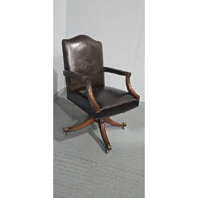1920s Mahogany Swivel Office Desk Chair, 1920 For Sale - Image 5 of 15