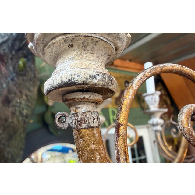 1940s Italian Rococo Revival Painted Wood & Gilt Wrought Iron 8-Light Chandelier For Sale - Image 18 of 18