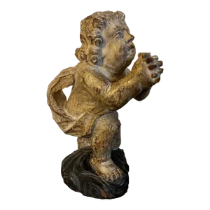 Antique Early 19th Century Continental Carved Wood Cherub