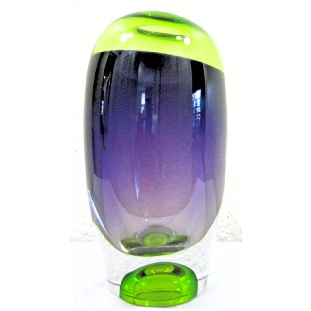 Glass Signed Göran Wärff Vision Vase Purple/Green by Kosta Boda For Sale - Image 7 of 12