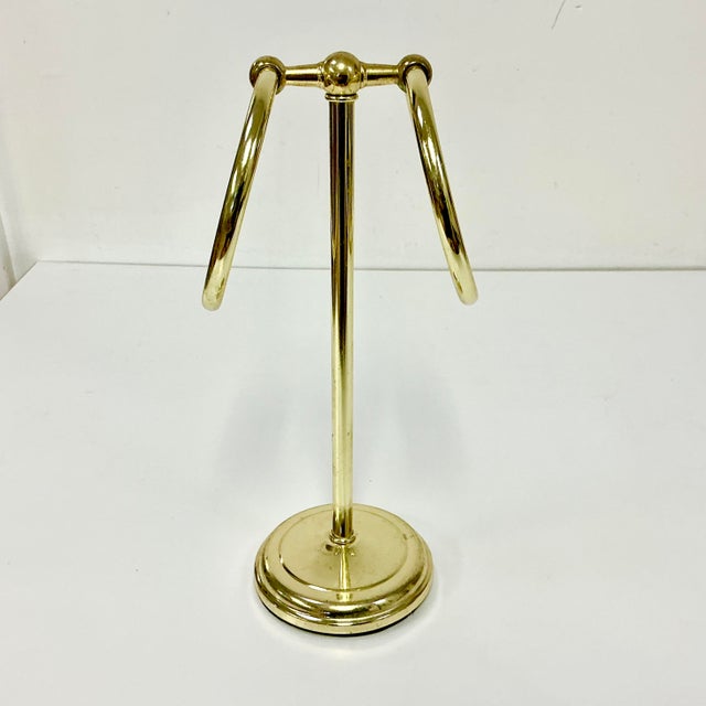 1970s Hollywood Regency Boho Chic Brass Finish Hand Towel Countertop Stand For Sale - Image 13 of 17