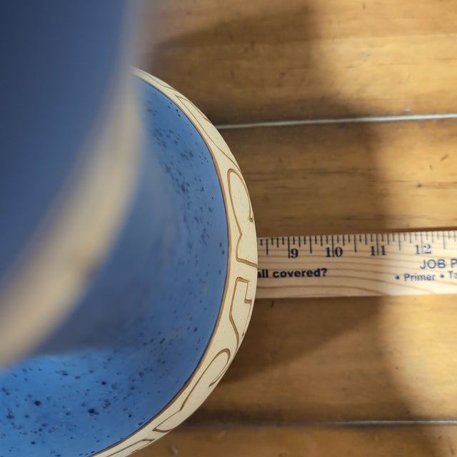 VTG Native American Style Wedding Vase Blue Gold Trim Signed L Jina Southwestern For Sale - Image 12 of 12