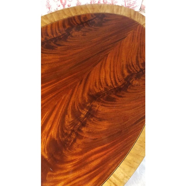 Wood Final Clearance Thru 2025 Only Red Flame Figured Fruitwood Banded Exceptional Grade A+ Veneer Table of 20th C. For Sale - Image 7 of 12