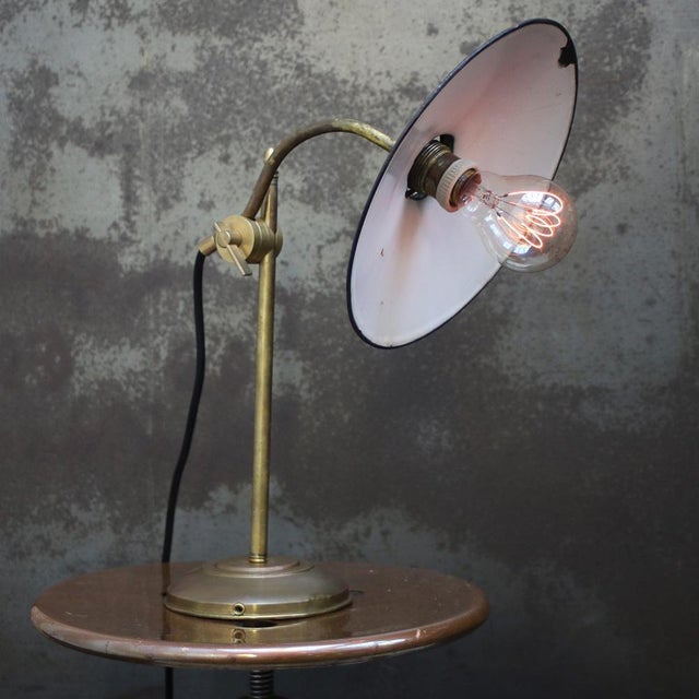 French Purple Brown Enamel and Brass Desk Light For Sale - Image 4 of 8