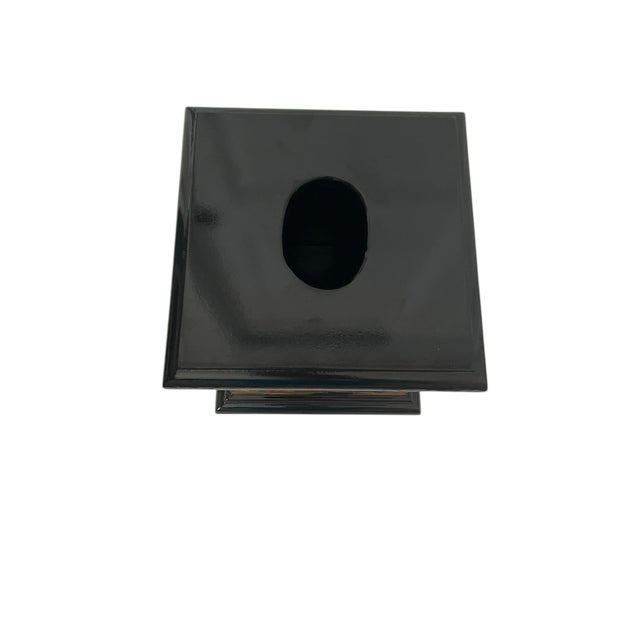 Chinese Black Lacquered Wood Tissue Box With Landscape Scenes. Chinoiserie For Sale In San Francisco - Image 6 of 7