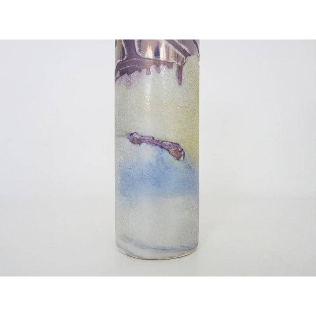Iridescent Purple Pink Ceramic Vase by Joseph Bougère, 1989 For Sale - Image 6 of 10