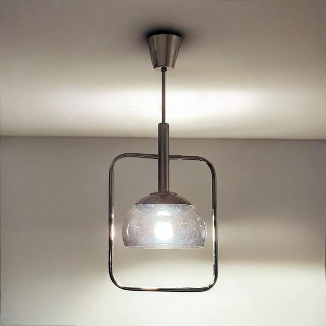 Large Italian Pendant Lamp in Chrome Metal and Acrylic Glass, 1970s For Sale - Image 9 of 11