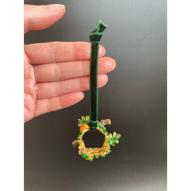 Green Enameled Oak Leaves & Acorns Wreath Ornament For Sale - Image 8 of 12
