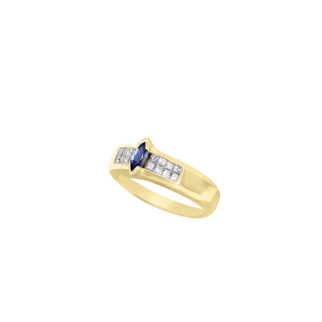 Contemporary Diamond & Marquise Sapphire Ring .40cttw 14K Yellow Gold, Size 9 For Sale - Image 3 of 3
