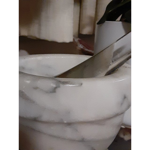 Glass Mid Century Marble White and Gray Mortar and Crystal Pestle For Sale - Image 7 of 8
