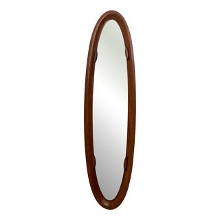 Vintage Oval Wall Mirror with Beech Frame, 1960s For Sale