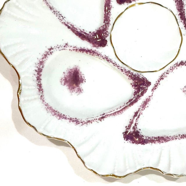 French Late 19th Century Weimar Porzellan Oyster Plates - Luster and Gold Decoration - Set Four For Sale - Image 3 of 14