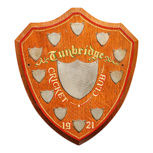 English 1920's Antique Hand Painted Cricket Club Trophy Shield Wall Plaque Sign