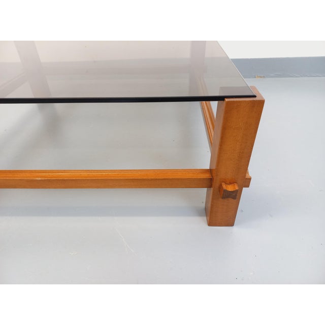 Vintage Square Italian Coffee Table in Wood and Smoked Glass from Fontana Arte, 1960s For Sale - Image 9 of 16