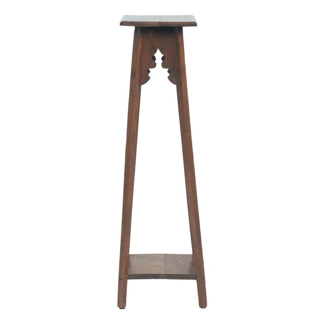 Art Nouveau Oak Plant Stand Pedestal with Intricate Woodwork, 1920s For Sale