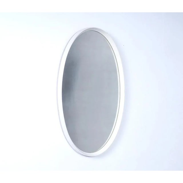 Wood Oval White Wooden Wall Mirror, 1960s For Sale - Image 7 of 7