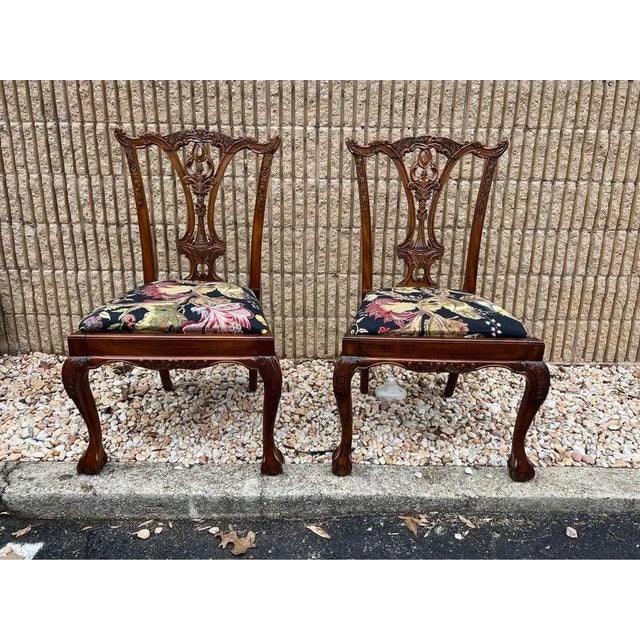 Late 20th Century Chippendale Style Mahogany Carved Dining Chairs- Set of 4 For Sale - Image 4 of 10