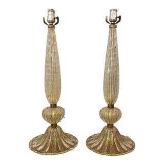 Vintage 1960s Barovier Murano Glass Table Lamps - a Pair For Sale
