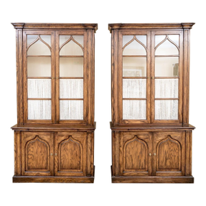 Vintage Oak GothicRevival Style Bookcases—A Pair B