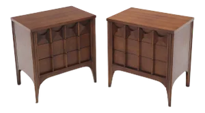 Pair of 3 Drawers Rosewood and Walnut End Side Table