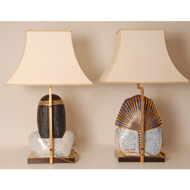Capodimonte Italian Table Lamps Capodimonte Porcelain King Tut and Cleopatra Gold Lamps - A Pair For Sale - Image 4 of 17